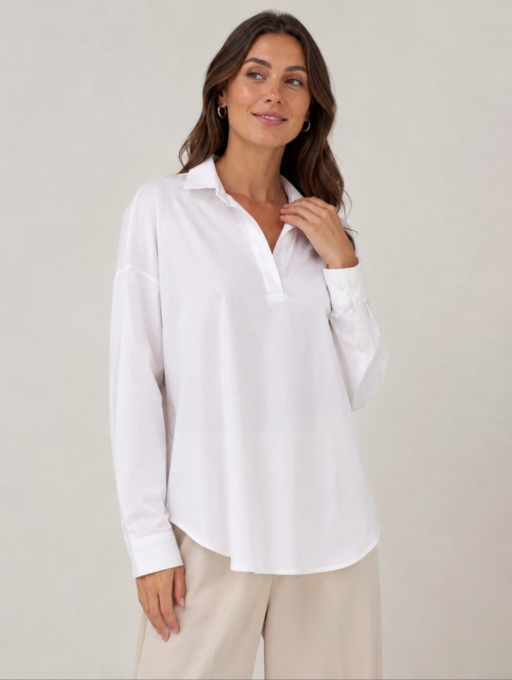 Magaschoni White Oversized Popover Blouse XL